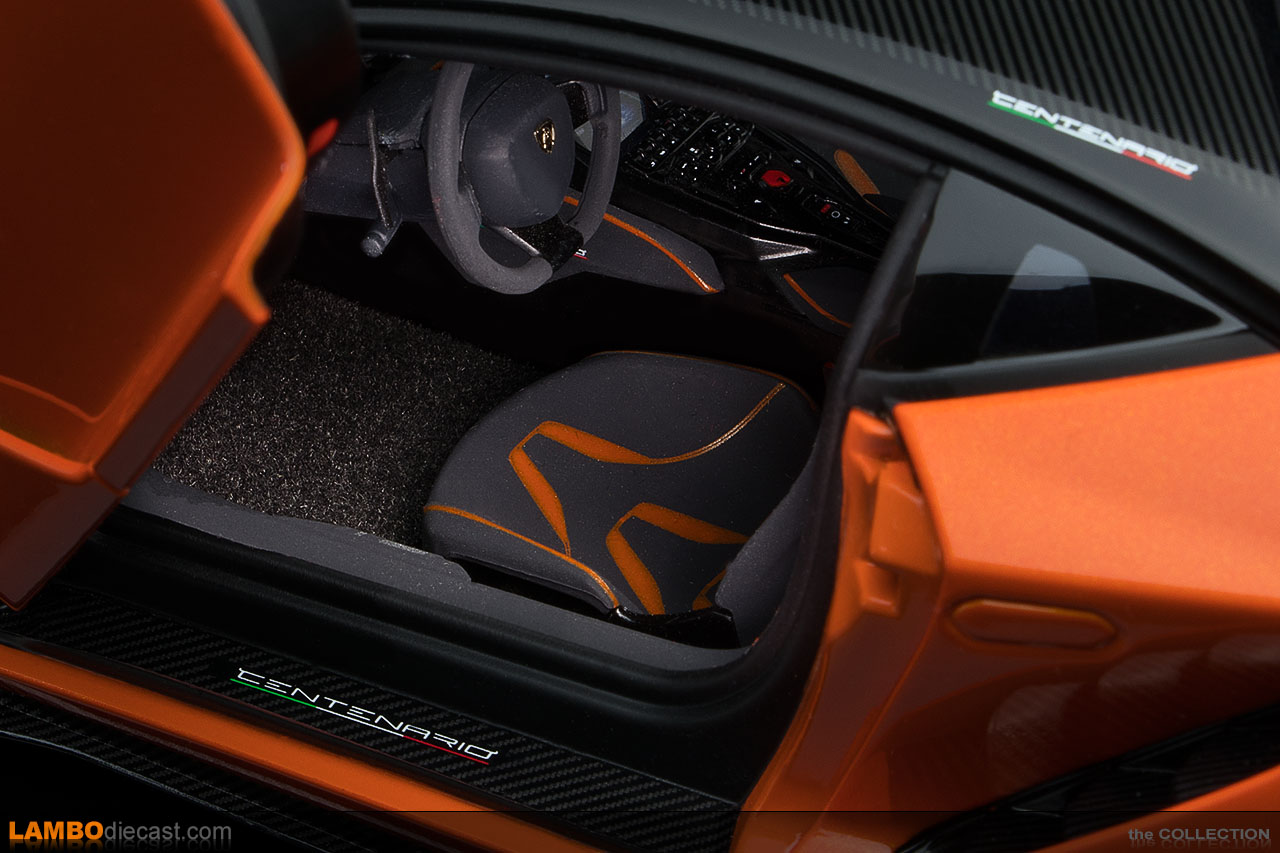 Interior view of the 1/18 scale Lamborghini Centenario by AUTOart
