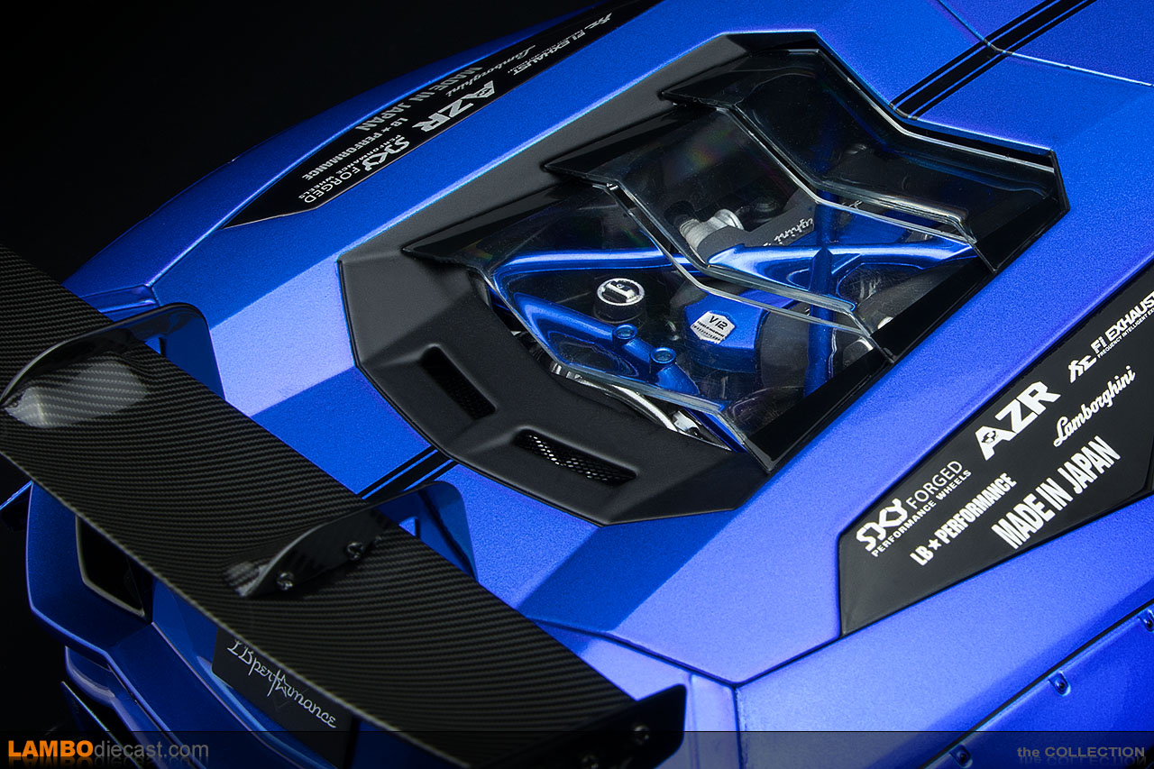Engine view of the 1/18 scale Lamborghini Aventador LB-Works Limited Edition by AUTOart