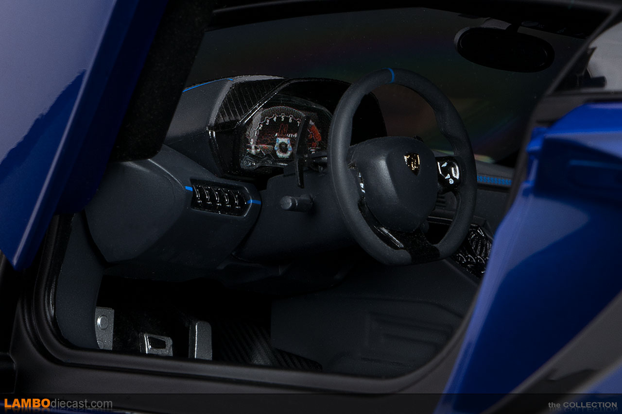 Interior view of the Lamborghini Aventador SVJ by AUTOart