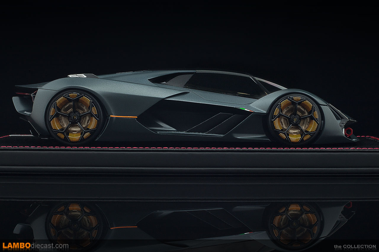 Side view of the stunning Lamborghini Terzo Millennio 1/18 scale model by MR