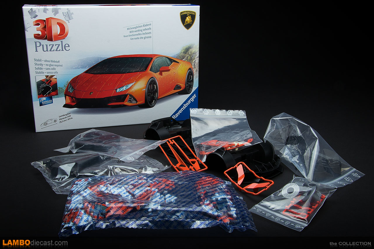 Lots of plastic parts in this 3D Puzzle kit for the Lamborghini Huracan EVO