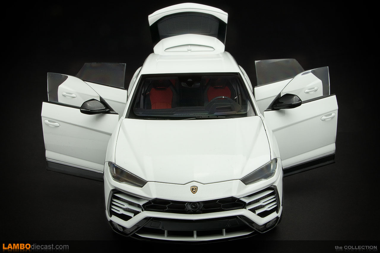Doors and rear hatch open on the AUTOart Lamborghini Urus scale model