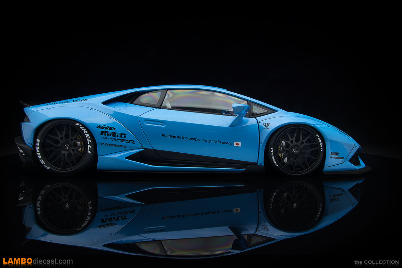 Side view of the 1/18 scale Lamborghini Huracán LB-Works by AUTOart